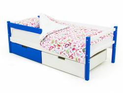Кровать-тахта Svogen с ящиками и бортиком сине-белый