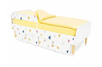 Кровать Stumpa Классика с бортиком и ящиками Треугольники желтый, синий, розовый
