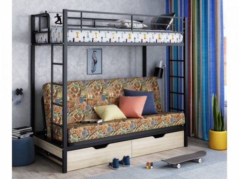 Двухъярусная кровать с диваном Мадлен ЯЯ черный марки