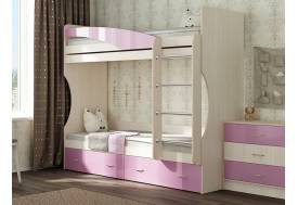 Кровать двухъярусная Буратино розовая