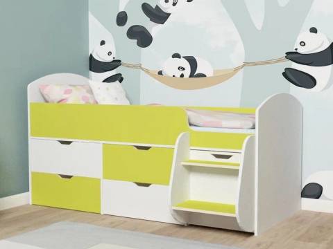 Кровать Малыш-7 белое дерево-лайм