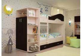 Двухъярусная кровать со шкафом Мая щиты венге