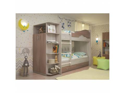 Двухъярусная кровать со шкафом Мая латофлексы ясень