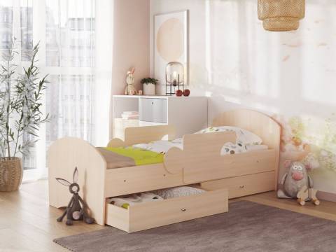 Кровать Мозаика с бортиками и ящиком млечный дуб