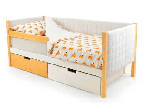 Кровать-тахта мягкая Svogen с ящиками и бортиком дерево-белый