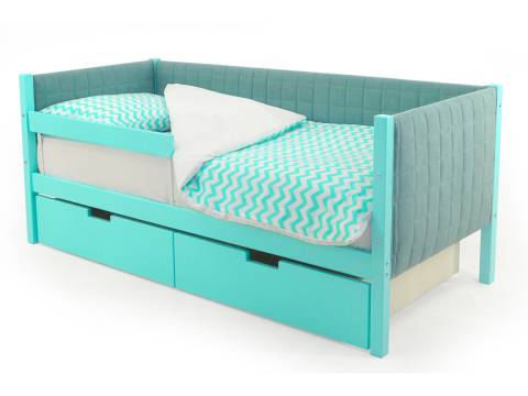 Кровать-тахта мягкая Svogen с ящиками и бортиком мятный