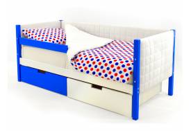 Кровать-тахта мягкая Svogen с ящиками и бортиком сине-белый