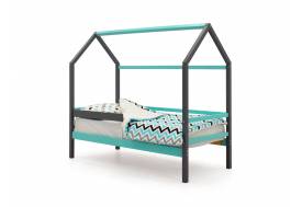Кровать-домик Svogen с бортиком графит-мятный