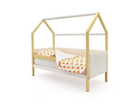 Кровать-домик мягкий Svogen с бортиком бежево-белый