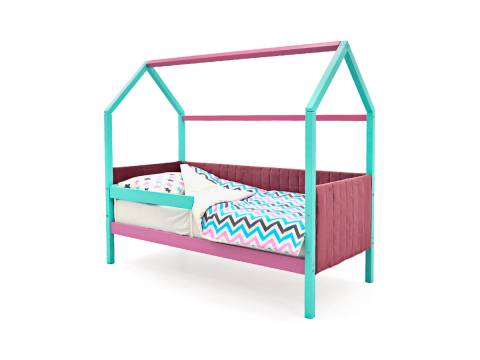 Кровать-домик мягкий Svogen с бортиком мятный-лаванда