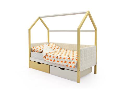 Кровать-домик мягкий Svogen с ящиками бежево-белый