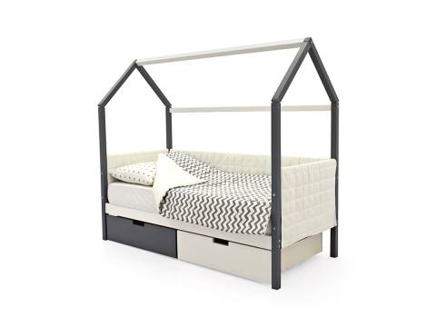 Кровать-домик мягкий Svogen с ящиками графит-белый