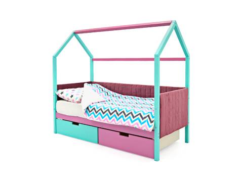 Кровать-домик мягкий Svogen с ящиками мятный-лаванда