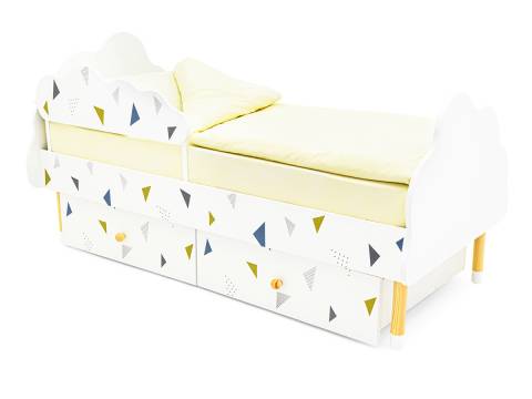 Кровать Stumpa Облако бортик и ящики рисунок Треугольники зеленый, синий