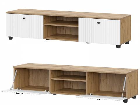 Тумба телевидеоаппаратура со створками и нишей Милан Дуб Золотой/Белый матовый