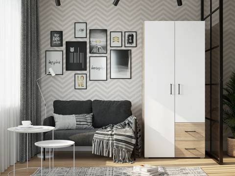 Шкаф двухстворчатый 2 ящика Victor Сонома-Белый