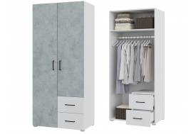 Шкаф двухстворчатый 2 ящика Victor Белый-Бетон