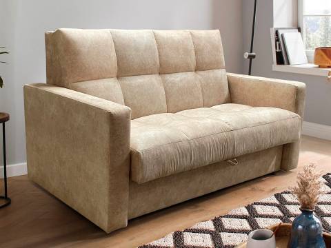 Диван Рэй Клетка 1800х2000 с прямыми подлокотниками бежевый велюр