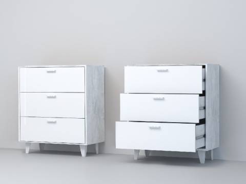 Комод Эго К-3 3 ящика бетон светлый/белый глянец на ножках