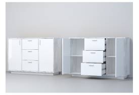 Комод Эго К-2 бетон светлый/белый глянец на цоколе