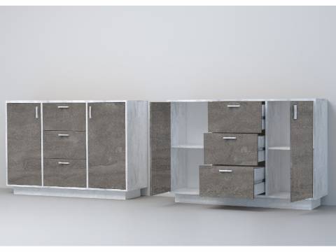 Комод Эго К-2 бетон светлый/камень темный на цоколе