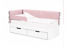 Детская мягкая кровать Denvas с бортиком и ящиками пыльная роза
