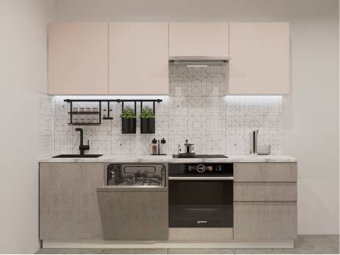 Кухонный гарнитур арт 41 Лайн Фарфор Бетон светлый 2400 мм