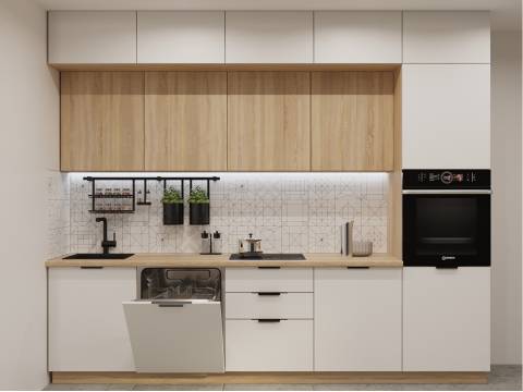 Кухонный гарнитур арт 18 Фаска Тальк Дуб сонома 3000 мм