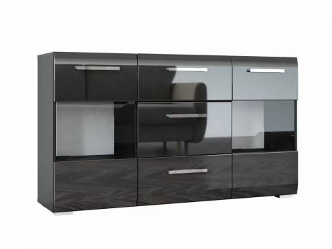 Комод 3 ящика 2 двери со стеклом Домино черный