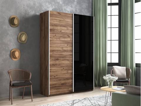 Шкаф-купе Прайм 2-х дверный 1400 ДСП/Стекло Черное Крафт табачный