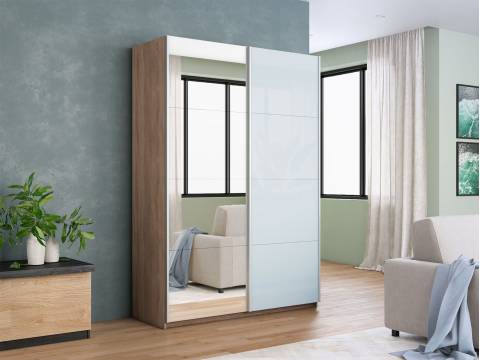 Шкаф-купе Прайм 2-х дверный 1200 Зеркало/Стекло Белое Сонома