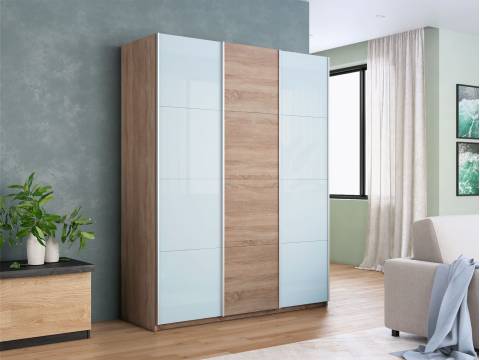 Шкаф-купе Прайм 3-х дверный 1800 два Стекла Белые/ДСП Сонома
