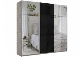 Шкаф-купе Прайм 3-х дверный 1800 Зеркало/Стекло Черное/Зеркало Бетон