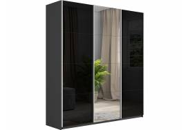 Шкаф-купе Прайм 3-х дверный 1800 два Стекла Черные/Зеркало Серый Диамант