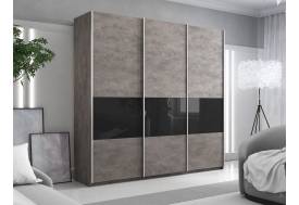 Шкаф-купе Прайм Широкий 3-х дверный ДСП/вставки Стекло Черное Бетон