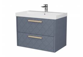 Тумба Кристалл 70 подвесная 2 ящика ручка дуб, раковина Слим 80 шато азур