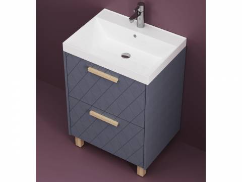 Тумба Кристалл 70 напольная 2 ящика ручка дуб, раковина Слим 70 шато азур