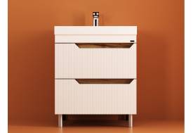 Тумба Леон Риф 80 напольная 2 ящика раковина Слим 80 солярис/белый риф