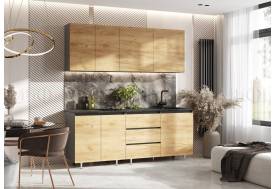 Кухня Челси 2000 мм Компановка №2 Дуб Крафт, Графит (Кастилло)