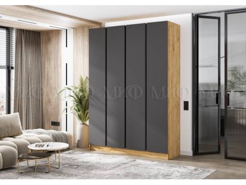 Шкаф четырехстворчатый Келвин (1600) Графит, Дуб Крафт-вставка черная