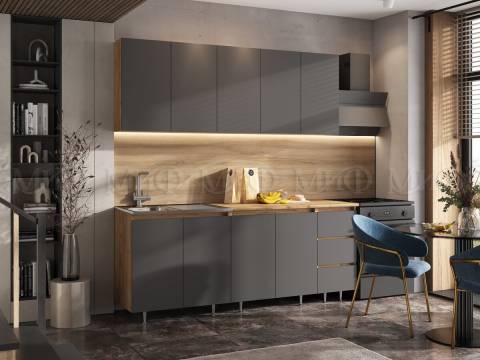 Кухонный гарнитур Челси 2000 мм Графит/Дуб Крафт