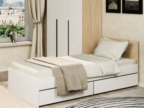 Кровать Монблан с ящиками 90х200 см Белый Шагрень