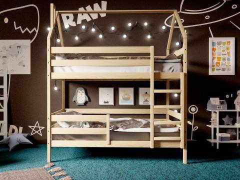 Двухъярусная кровать-домик без покраски 80х160 см