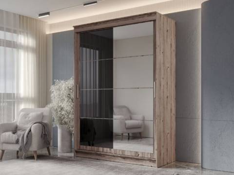 Шкаф-купе Гранд-1 1600 Дуб Горный-двери Зеркало-Лакобель черный