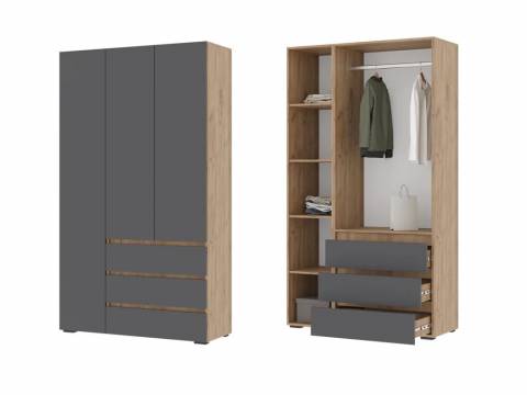 Шкаф с ящиками Хелен 3-х створчатый ШК 06 Дуб крафт золотой-Серый графит