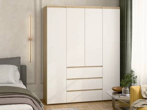 Шкаф 4-хстворчатый с 3-мя ящиками Прайм сонома/белый