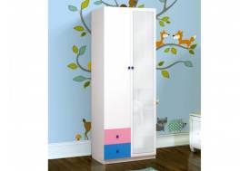 Шкаф 2-х дверный комбинированный с зеркалом Радуга розовый/cиний