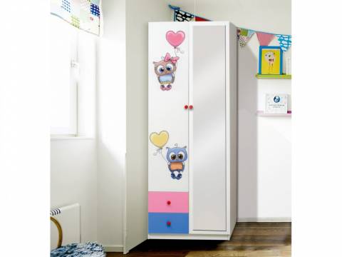 Шкаф двухдверный с зеркалом и фотопечатью Совята 2.2