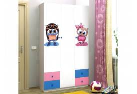 Шкаф трехдверный с ящиками и фотопечатью Совята 3.1